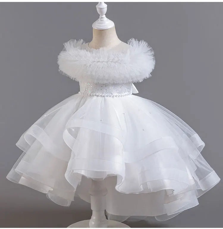 Fashion Solid Color Girl Evening Gown Lace Mesh Sleeveless Party Dress for Kids Girl Summer Children Girls Party Dress 3-12Years