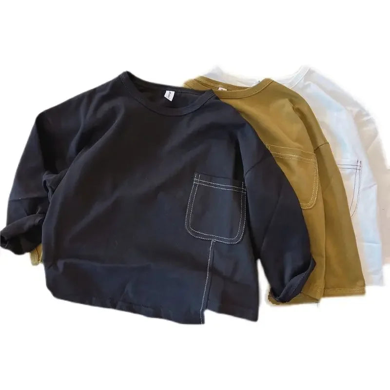 Autumn Boys Long-sleeved T-shirt Spring and Autumn 2023 New Children's Solid Color Irregular Bottoming Shirt Baby Inner Tops