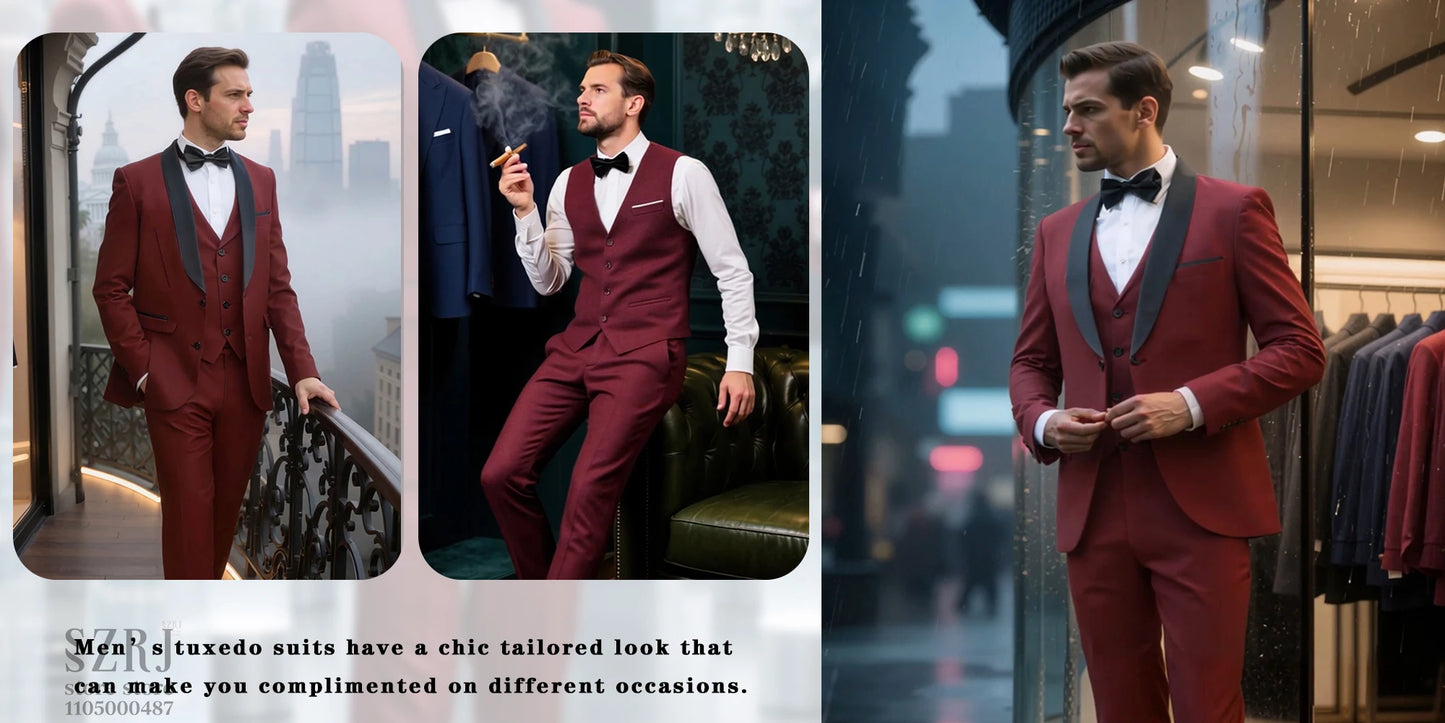 4-Piece Men's Suit: Jacket, Pants, Vest & Gold Tie. Fashionable, Concise, Multifunctional. For Business, Banquets, Weddings.