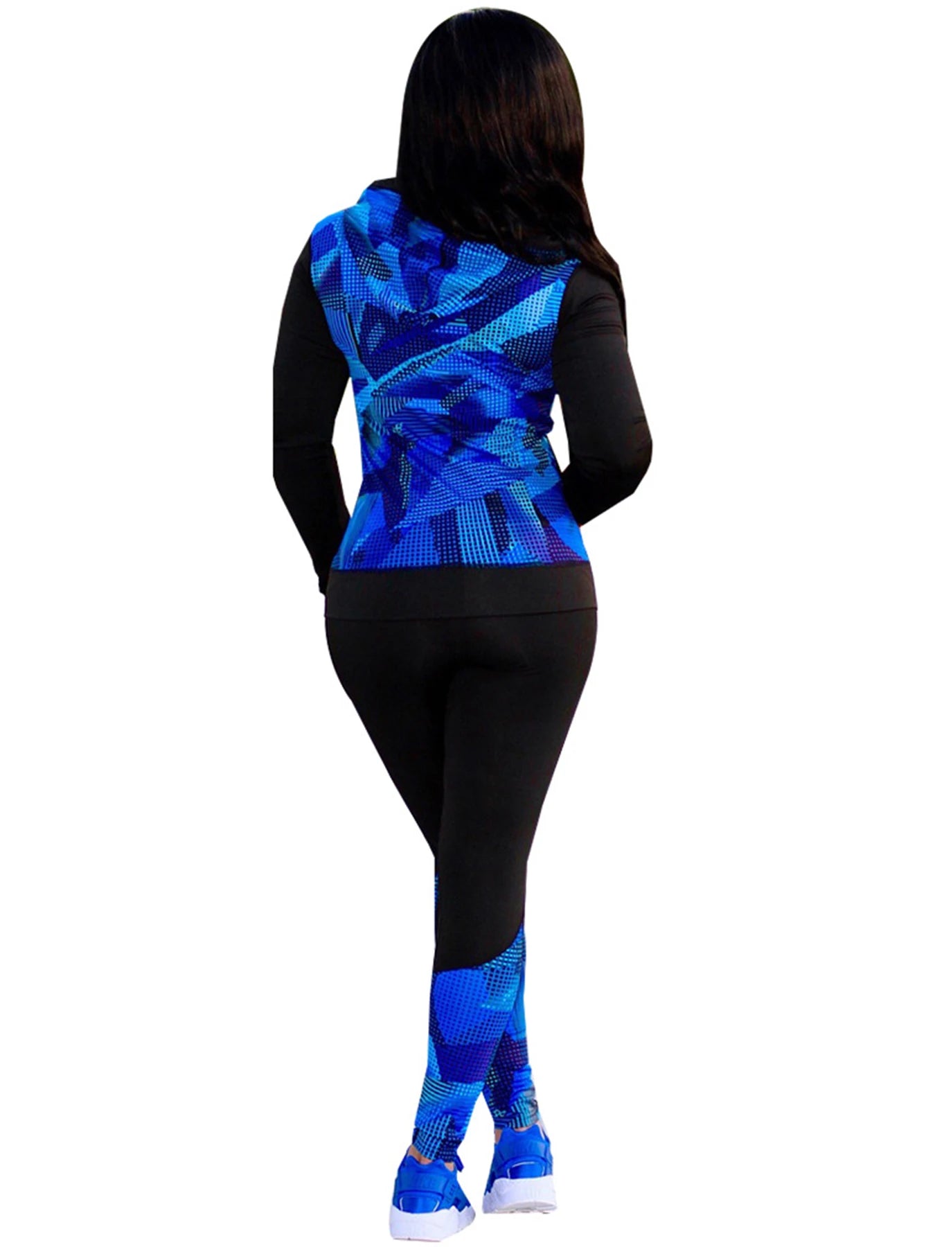 casual 2 piece outfit for women digital print long sleeve jacket and pants set