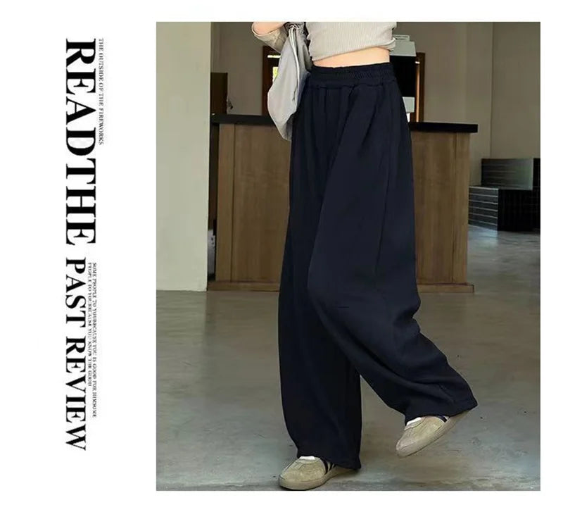 Girls Warm Wide Leg Pants Winter Kids Thick Fleece Lined Trousers Autumn Fashionable Drawstring Sweatpants Children Casual Pants