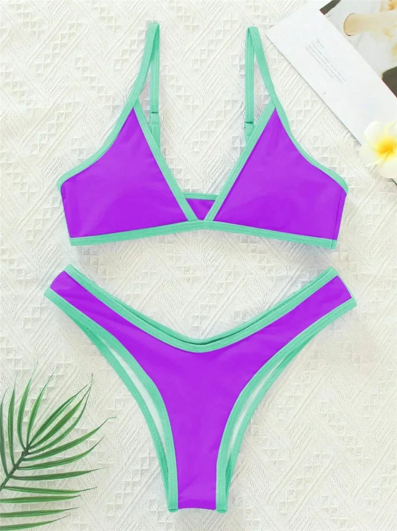 Sexy Bikini 2025 Swimsuit Women Swimwear Beachwear Female Bathing Suit Patchwork Basic Bikini set 2 piece Push-up Swim Suits