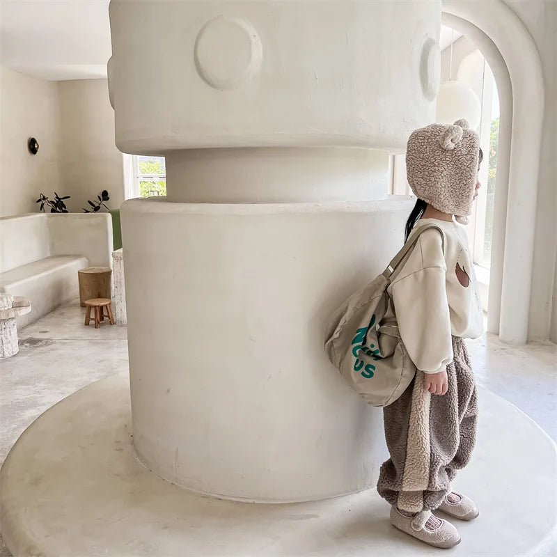 2025 Winter New Children Warm Trousers Baby Loose Lamb Fleece Pants Toddler Girls Casual Pants Solid Baby Boys Harem Pants