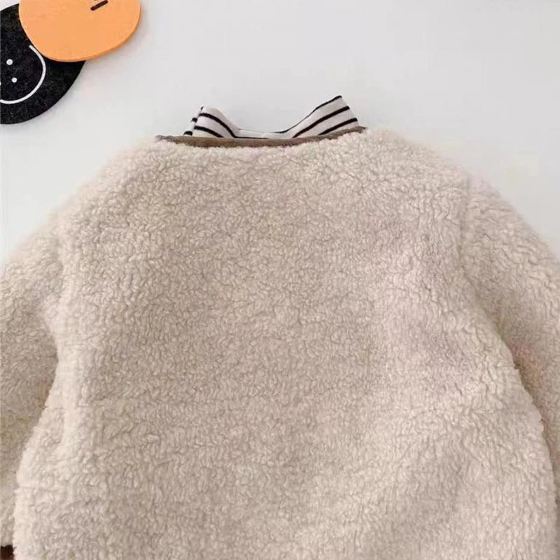 0-6 Years Children's Autumn Winter Warm Double-Side Wear Jacket Girls Fashion Plaid Plush Coat Boys Thicken Outerwear