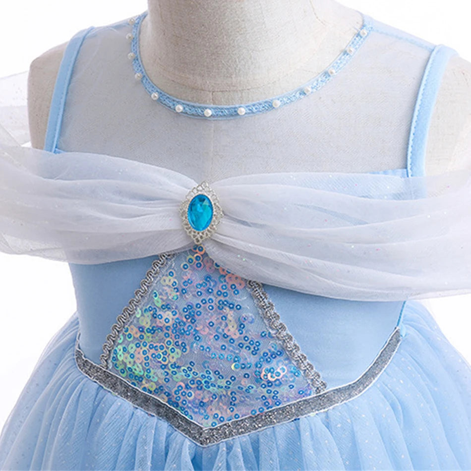 Elsa Summer Princess Dress Girls Cosplay Masquerade Party Vestidos Kids Birthday Clothes Children Carnival Halloween Gown