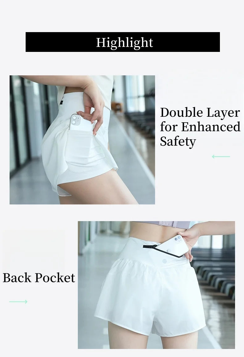 Women Yoga Shorts High Waist Double Layer Running Gym Shorts With Pocket Summer Sportswear Fitness Clothes Jogger Short New