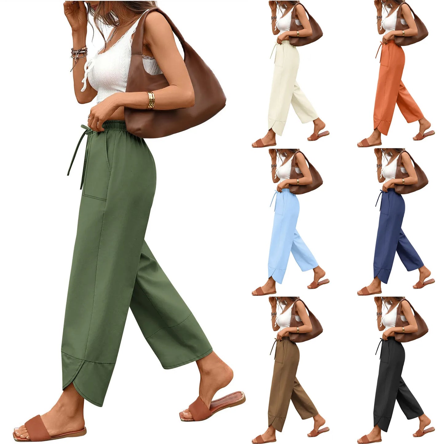Women'S Fashion Loose Solid Color High Waist With Pockets Athletic Casual Pants Cargo Pants Women Pantalones De Mujer Hot