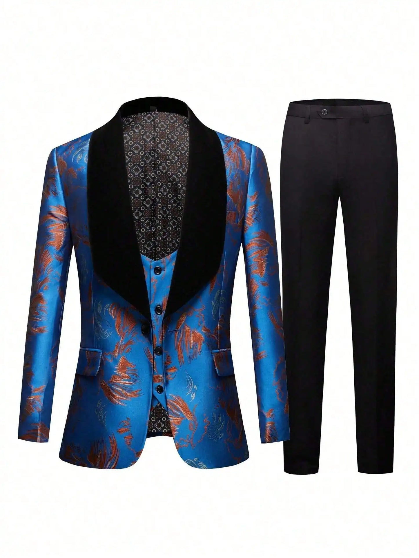 Men's three-piece regular-cut suit set, including a suit jacket, vest, and pants, suitable for wedding banquets and other formal