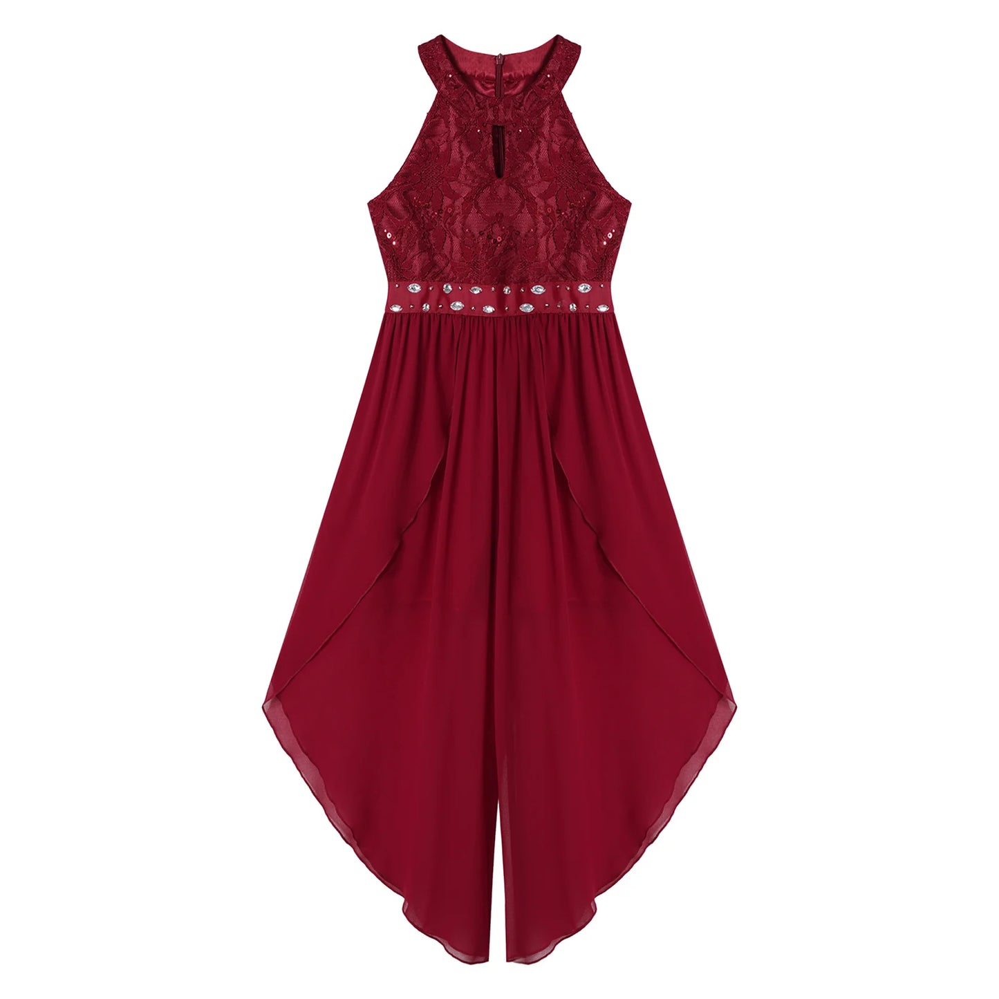 Children's Girls Maxi Romper Dress Sleeveless Floral Lace Rhinestone vestidos Kids Performance Dance Dress Girls Summer Dress