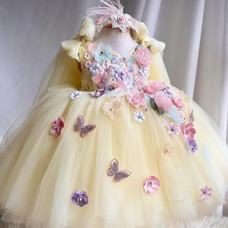 Luxurious and Elegant Flower Girl Princess Dress Mesh Formal Christmas Fluffy Dress Lolita Butterfly Girl Birthday Party Dress