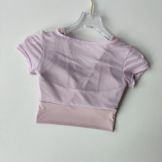 Women's Mesh Yoga Shirt Sexy Short Sleeve T-Shirt Pad Sport Top Blouse Quick Dry Gym Shirts Running Fitness Tank Shirt Yoga wear