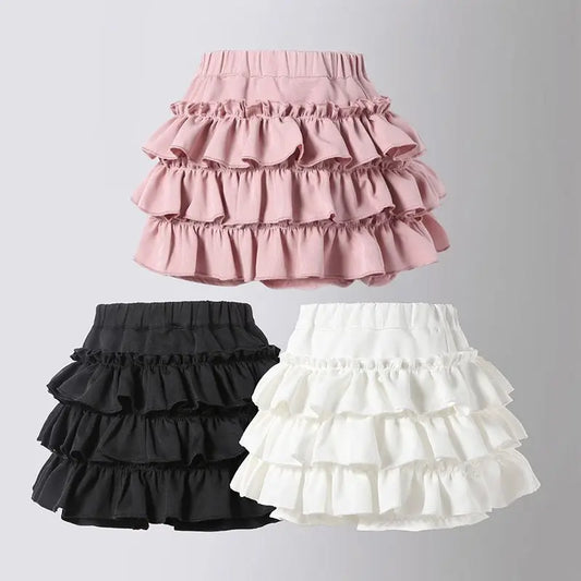 Summer Baby Girls Cake Skirts Solid Elastic Waist Children Girl Pleated Skirts High Quality Preppy Style Junior Girl Dance Skirt