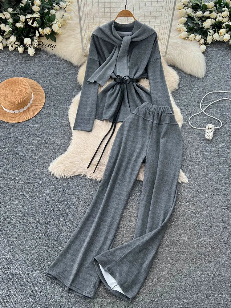 SINGREINY Autumn Sweatshirt Two Pieces Sets 2025 Feamle Scarf Neck Long Sleeves Hoodies+Elastic Long Pants Casual Homewear Suits