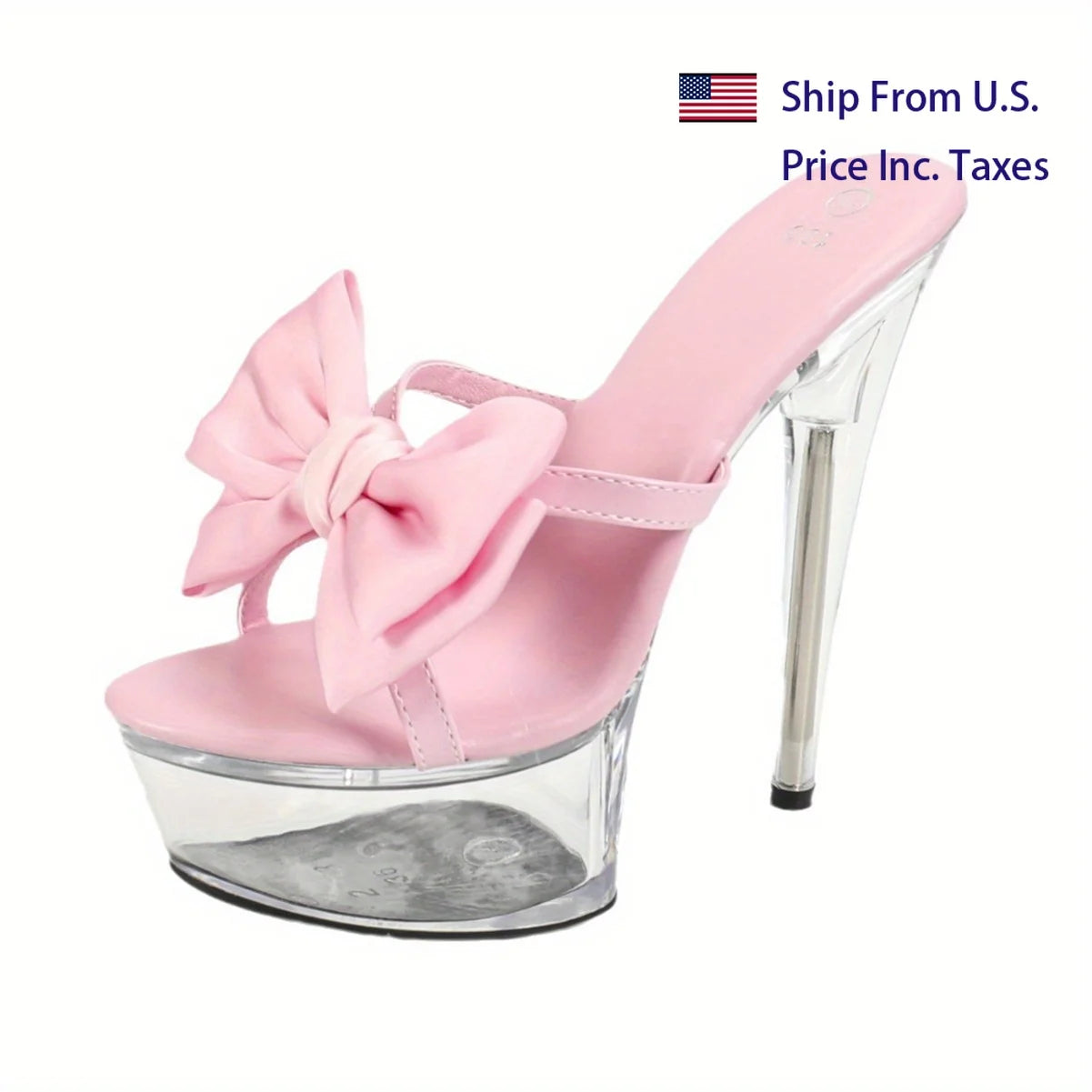 【Send from US Inc Taxs】Women's Stiletto Car Model High Heels Shoes Catwalk Pole Dance Crystal Pink Bow Sandals Slipper