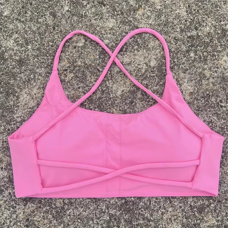 Sexy Soft Fitness Sport Bra Spaghetti Strap Cross Back Hollow Women Top Tight Gym Yoga underwear Athletic Workout With Chest Pad