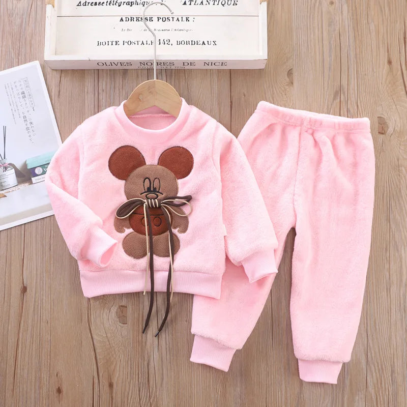 2023 New Children's Winter Set Boys and Girls' Down Coat Cartoon Bear Hooded Coat+Pants Baby Snow Thickened Warm Set 0-5Y