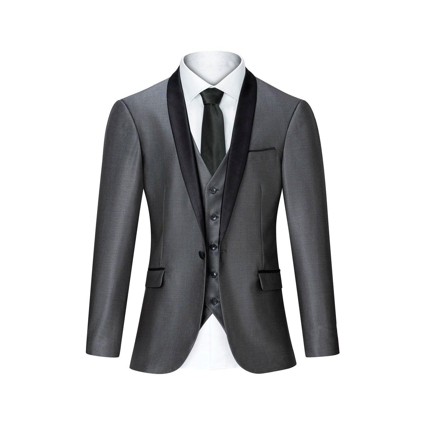 Men's White 3pcs Suit Set with Black Shawl Lapel, Single Button Formal Blazer, Vest & Trousers for Prom Wedding Dinner Busines