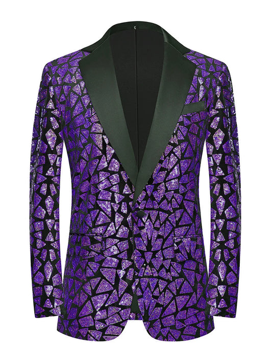 Men's Luxury Laser Sequin Blazer Jacket Shawl Lapel One Button Shiny Groom Wedding Party Suit Tuxedo Nightclub Host Mirror Coat
