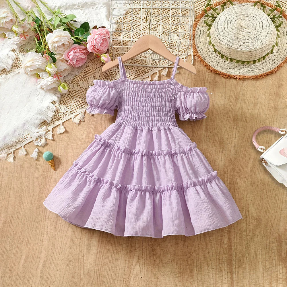 2025 New Girl's Dress with Embroidered Sleeves and Splicing Cake Skirt for Baby Girls 2 and 6 Years Old, Fashionable and Stylish