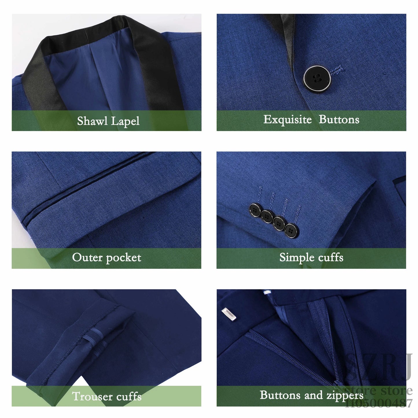 Men's 5-Piece Business Suit Set: Jacket+Vest+Pants+2 Bow Ties (Red+Blue).Premium, Tailored， For Parties, Weddings, Business.