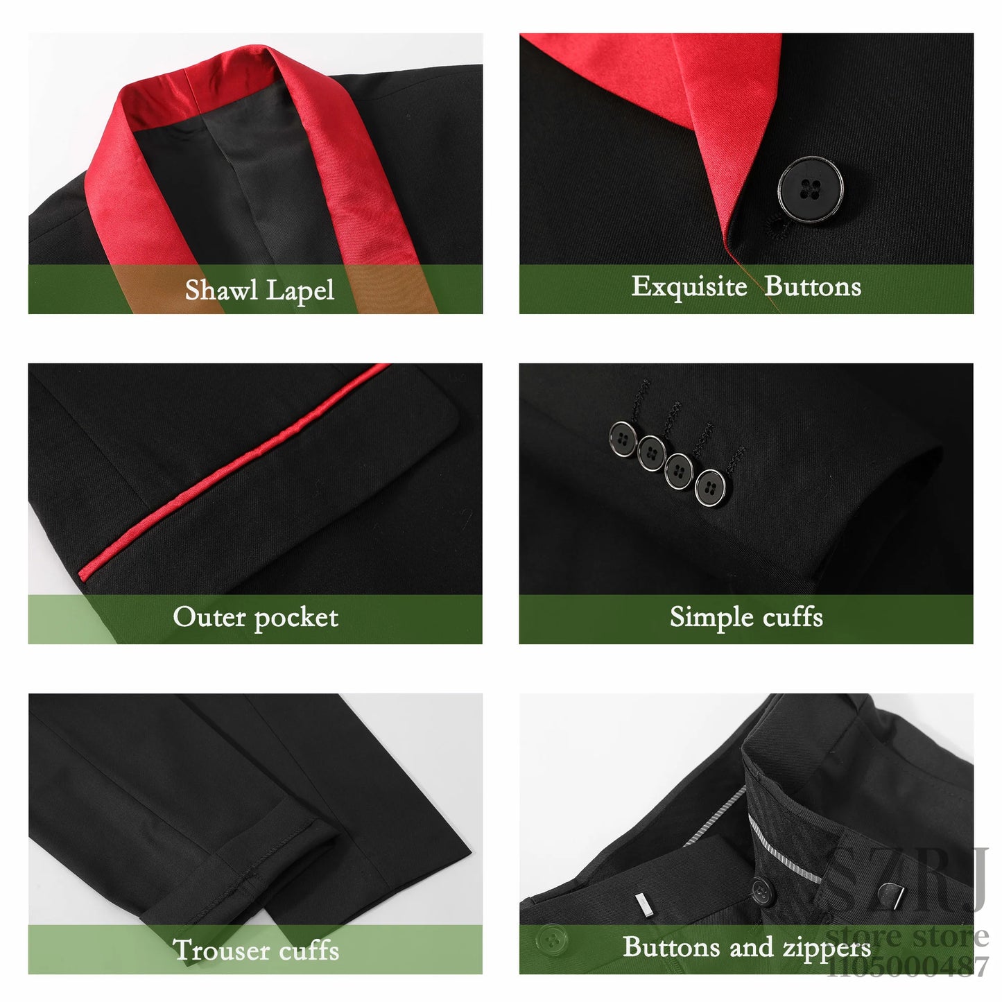 Men's 5-Piece Business Suit Set: Jacket+Vest+Pants+2 Bow Ties (Red+Blue).Premium, Tailored， For Parties, Weddings, Business.