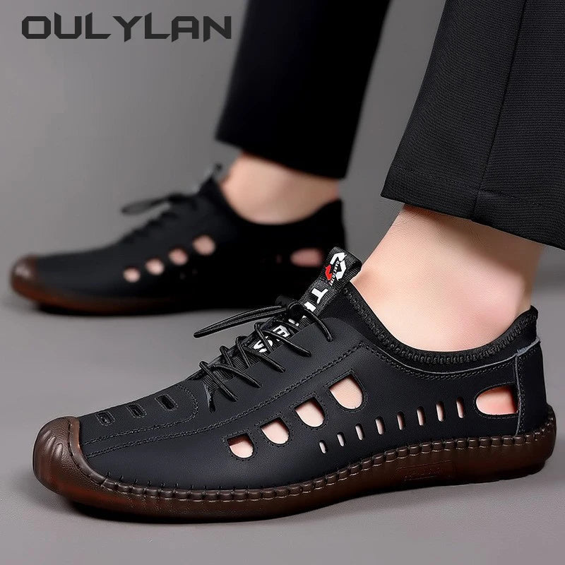 Summer Men's Casual Sandals Fashion Hollow Out Breathable Shoes Flat Business Soft Bottom  Sandalias Outdoor Beach Shoes